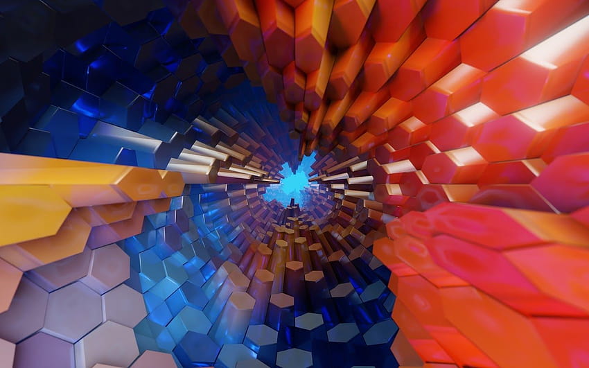 Abstract Hexagon 3D สีสันสดใส วอลล์เปเปอร์ HD