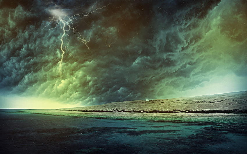 Storm Beach Sea Ocean Sky Earth Rain Lightning Cloud Storm,beach,sea, rainy landscapes HD wallpaper