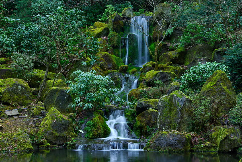 Wasserfälle, USA, Gärten, Steine, Portland, Japanisch, Oregon, japanischer Garten Portland HD-Hintergrundbild