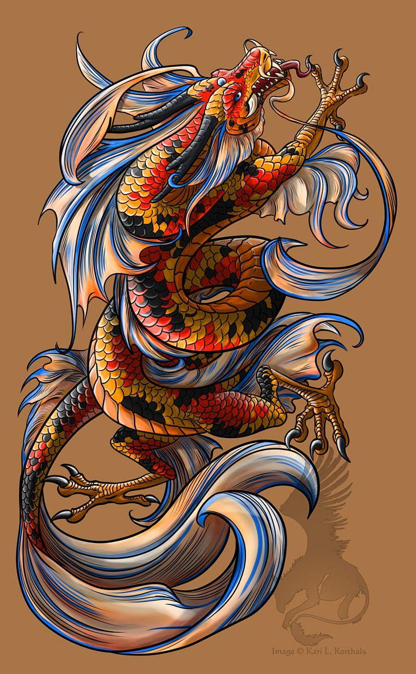 Koi Dragon tattoo by YamiGriffin, japanese dragon tattoo HD phone wallpaper