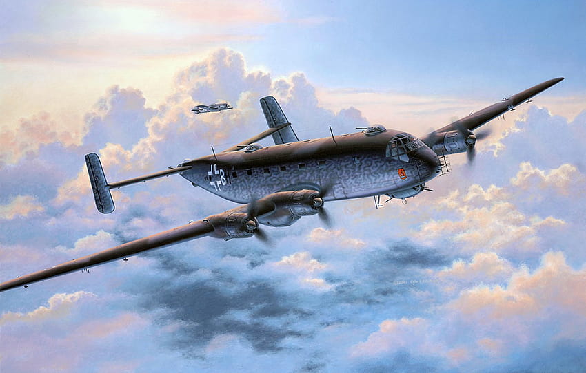 il cielo, figura, arte, mare, tedesco, WW2, lontano, aereo spia/bombardiere, Junkers Ju.290, Junkers, Ju Sfondo HD
