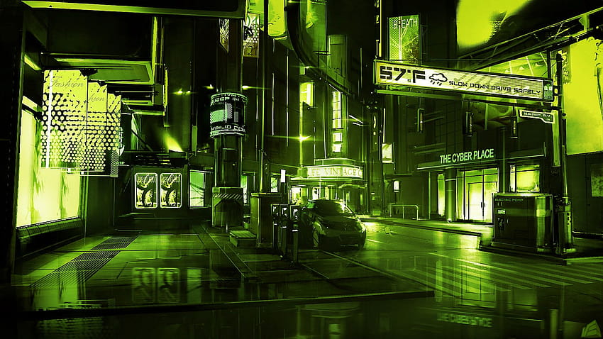 1 Neon Green Anime, ville animée verte Fond d'écran HD