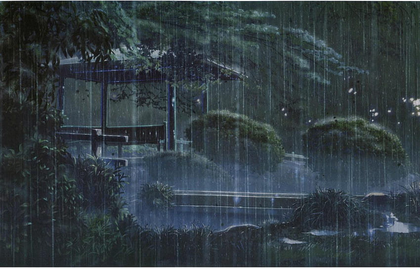 bench, Park, rain, the evening, gazebo, the shower, kotonoha no niwa HD wallpaper
