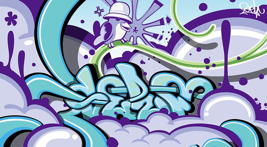 Graffiti Purple Chirper In An Old School Kangol Self One, graffiti bomber HD wallpaper
