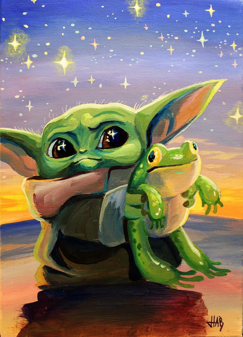 Baby Yoda ama a Frog de Snowboardleopard en 2020, baby yoda y Stitch fondo de pantalla del teléfono