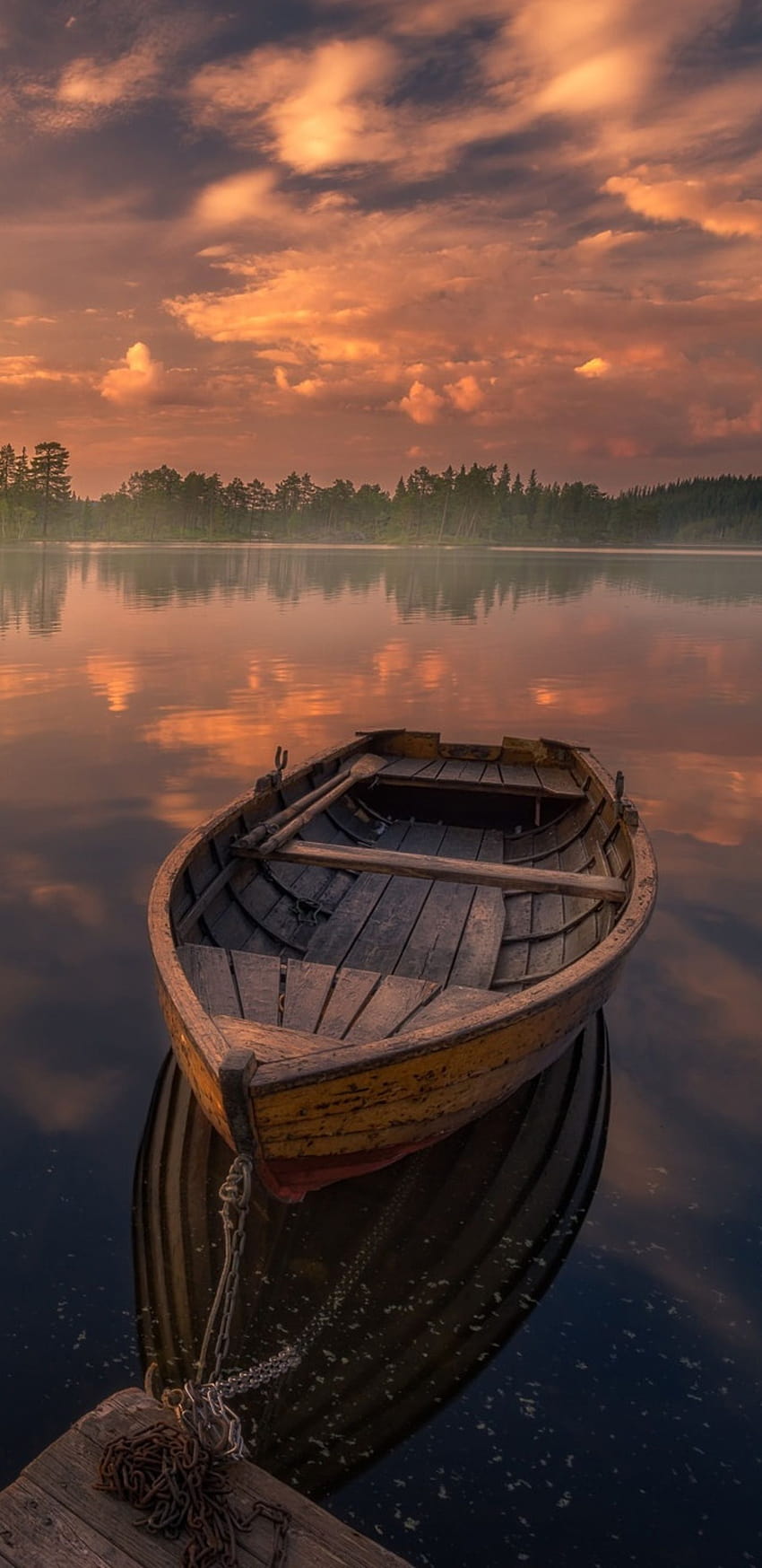 1440x2960 ​​Barca nel lago silenzioso Natura Tramonto Samsung Galaxy Note 9, nuvole in barca sul lago Sfondo del telefono HD
