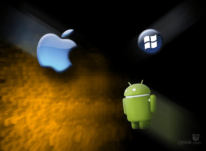 Android vs iOS vs Windows Phone 7: una resa dei conti mobile, logo Android vs Apple Sfondo HD