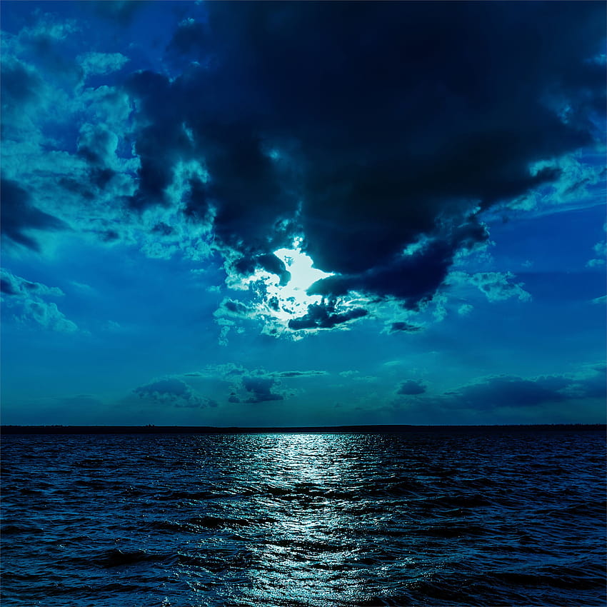 нощ луна море небе синьо iPad, океан ipad HD тапет за телефон