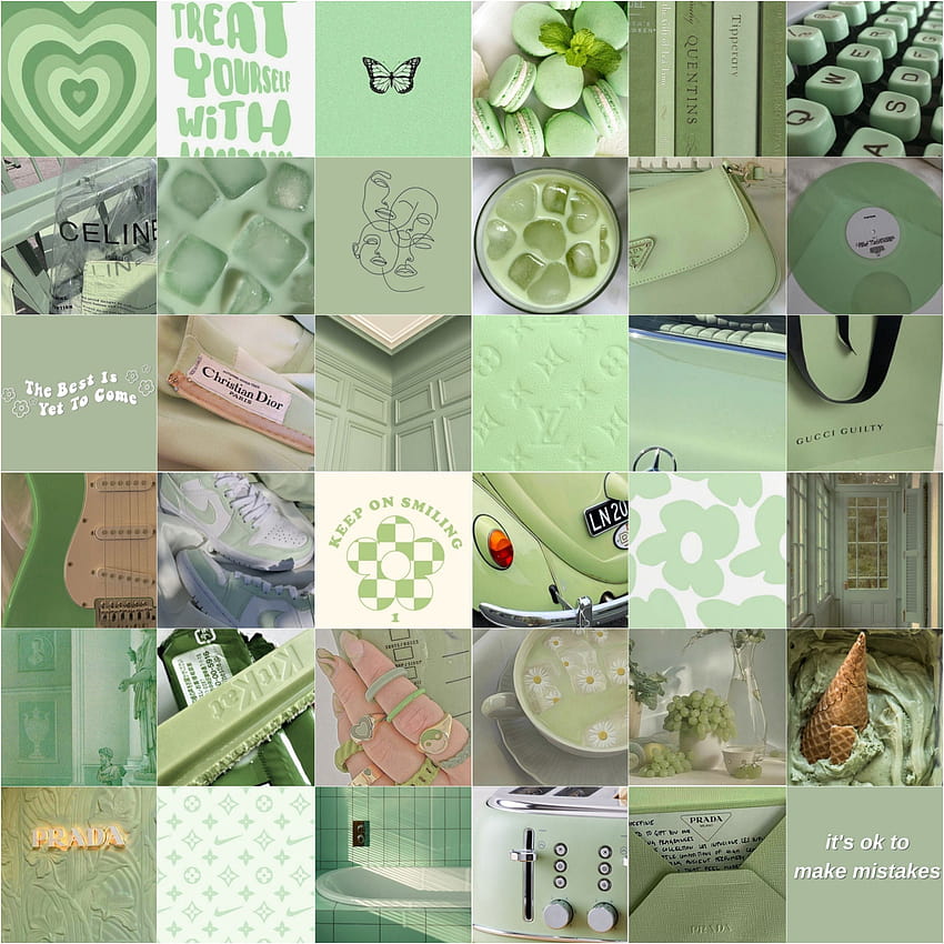 60 DIGITAL Sage Green Aesthetic Collage セージグリーン、キリスト教の夏のコラージュ HD電話の壁紙
