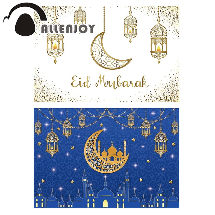 Allenjoy Ramadan Kareem telón de Eid Mubarak 2022 luna dorada lámparas colgantes islámicas s de teléfono de vinilo blanco fondo de pantalla del teléfono