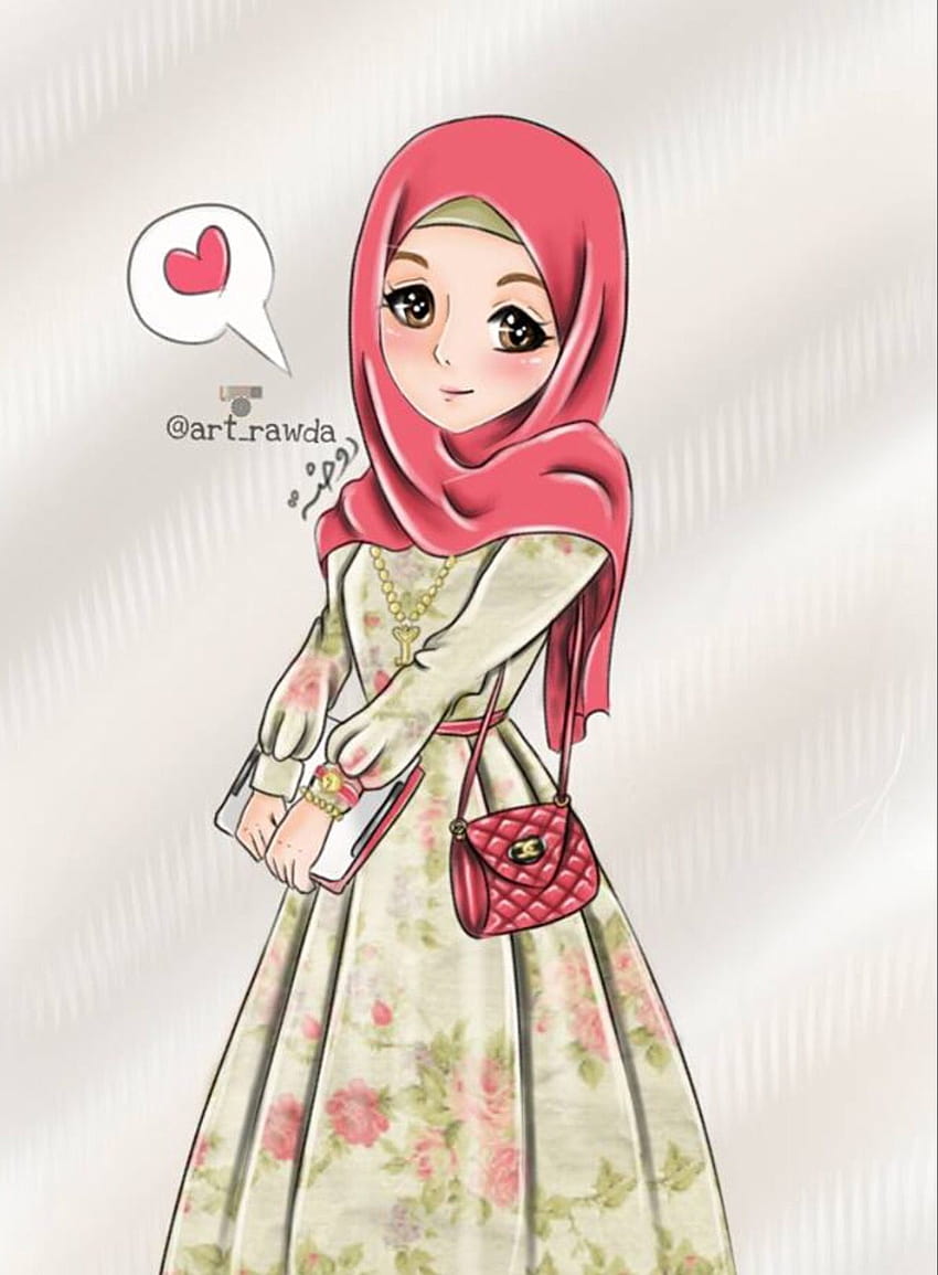 Hiyab animado. Esto se ve tan bonito, caricatura de niña musulmana fondo de pantalla del teléfono
