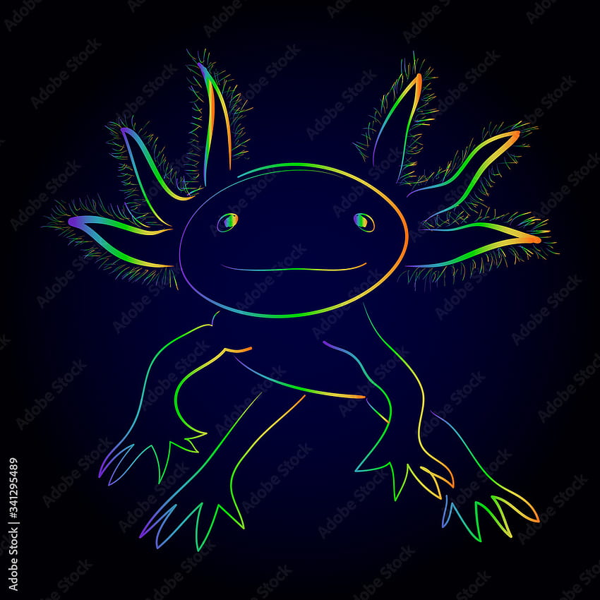 Izolowana ilustracja wektorowa stylizowanej tęczy aksolotla. Meksykańska chodząca ryba. Neoteniczna salamandra plamista. Handdrawn styl Stock Vector Tapeta na telefon HD