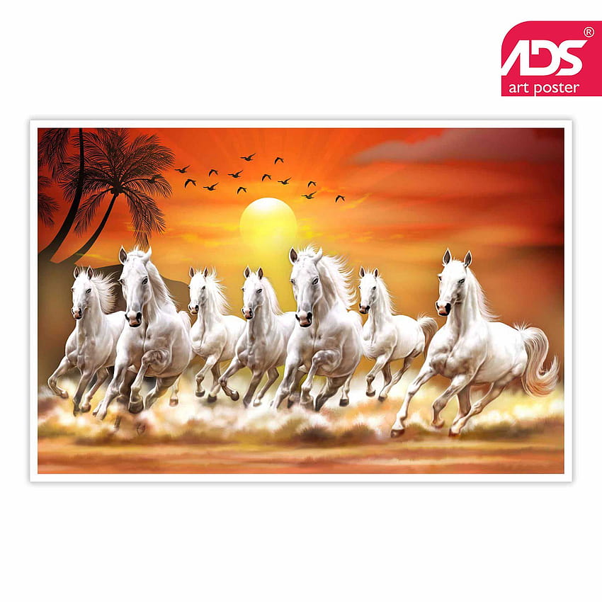 Belo cartaz de corrida de sete cavalos Papel de parede de celular HD