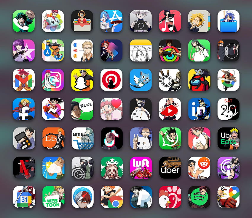 Iconos de aplicaciones de anime para iPhone fondo de pantalla