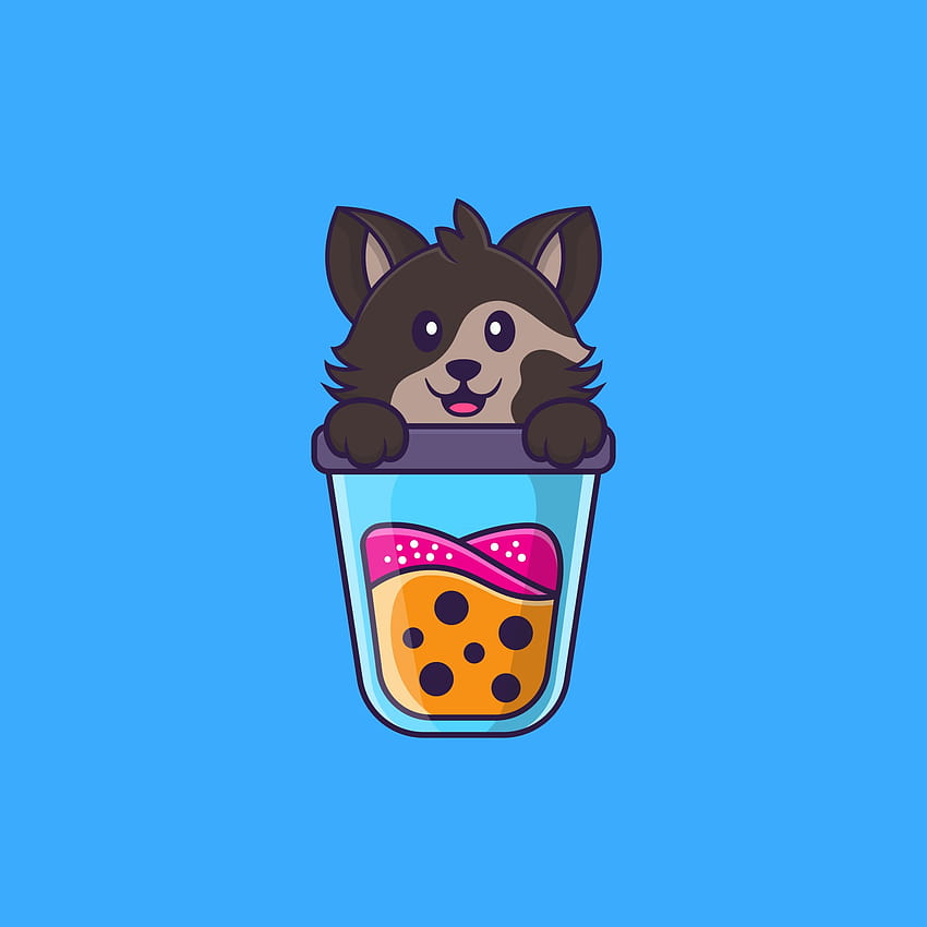 Gato bonito bebendo chá de leite Boba. Conceito animal dos desenhos animados isolado. Pode ser usado para t Papel de parede de celular HD