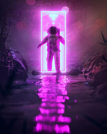 3D illustration of astronaut in futuristic neon lit cyberpunk city Neon  pink blue violet night astronaut Generative ai Illustration art Stock  Illustration  Adobe Stock