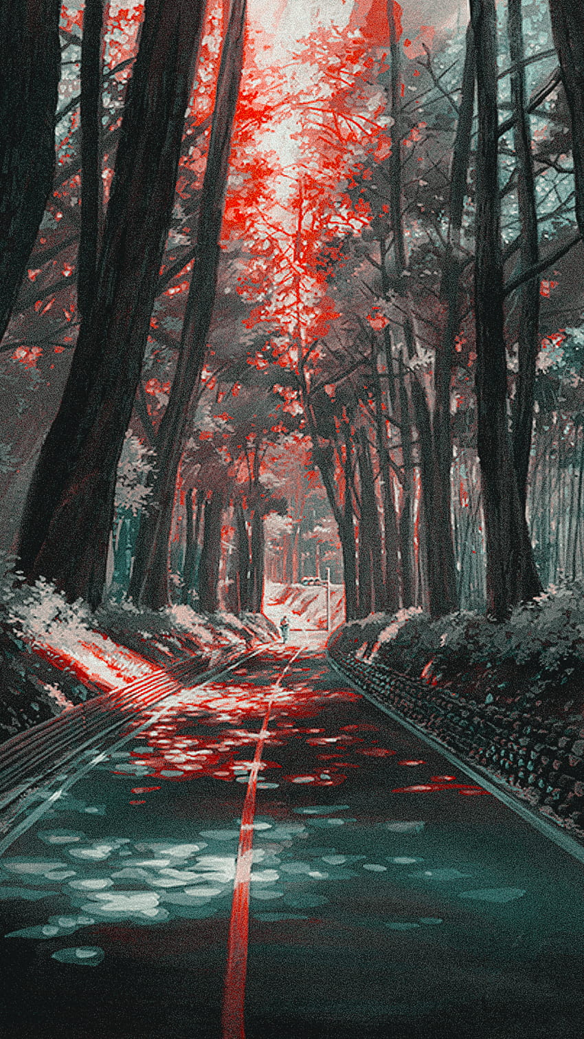 Tumblr, червено естетическо аниме дърво HD тапет за телефон