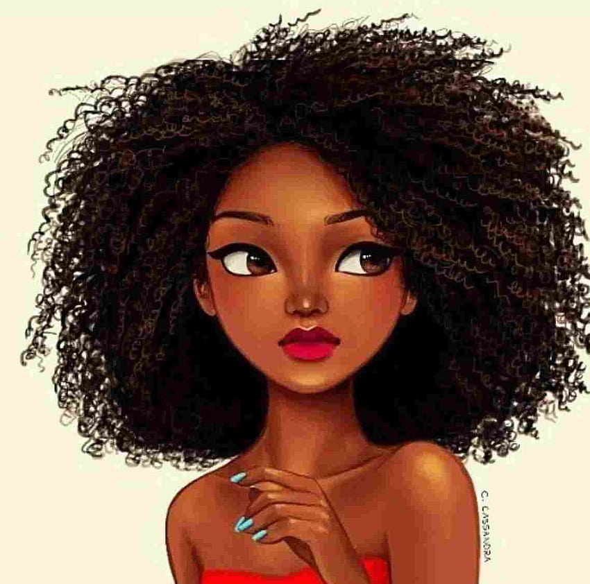Black Girl Drawing Cartoon、黒人の女の子の漫画 高画質の壁紙
