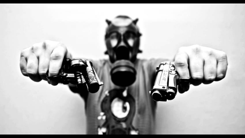 гангстер, лични предпазни средства, противогаз, маска, костюм, черно и бяло HD тапет