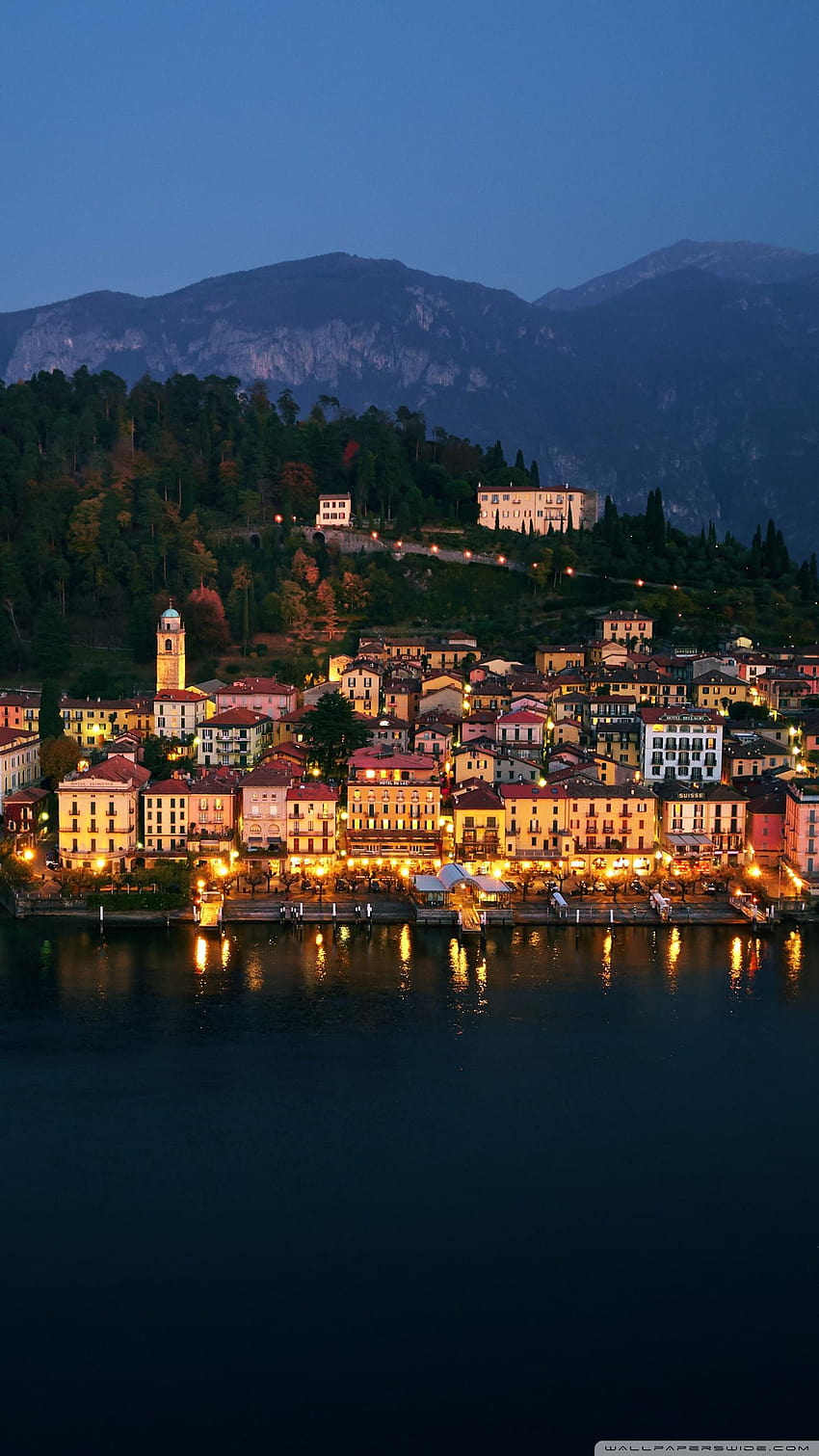 Como Gölü, Gece, Bellagio, İtalya Ultra Arka Planlar, como Gölü mobil HD telefon duvar kağıdı