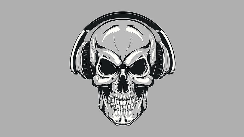 Fones de ouvido Skulls Fundos cinzas 2048x1152, crânio de fone de ouvido papel de parede HD
