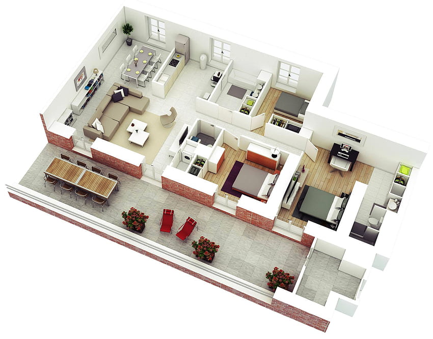 25 More 3 Bedroom 3D Floor Plans HD wallpaper