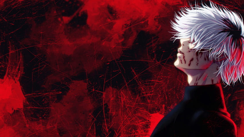 : anime, ken kaneki, vermelho, Tokyo Ghoul, cabelo branco 2560x1440, vermelho tokyo papel de parede HD