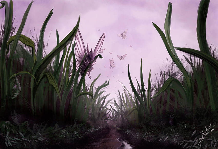 Pokesafari: Venomoth and the tall grass by SebasVishno HD wallpaper