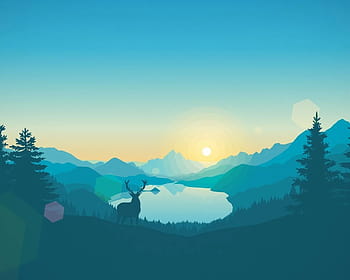 Flat Landscape, Minimalism, Deer, Lake, Mountains, Digital Art for ...