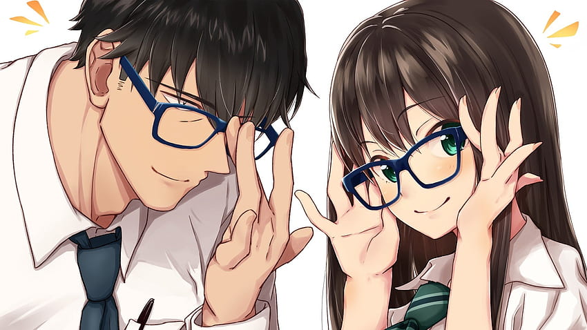 Anime Boy Glasses, brown hair girl and brown hair guy HD wallpaper