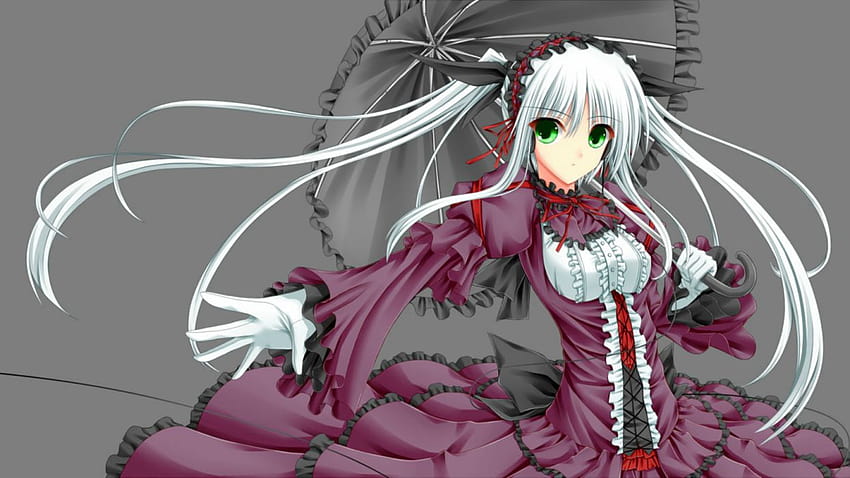 Sarung tangan gaun asli gothic, gadis anime rambut putih loli Wallpaper HD