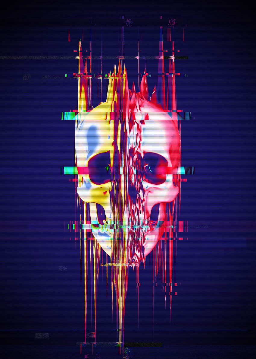Glitch Skull Half Yellow HD phone wallpaper | Pxfuel