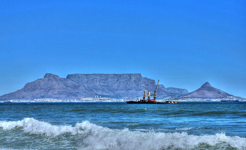 cape town beach and table mountain HD wallpaper