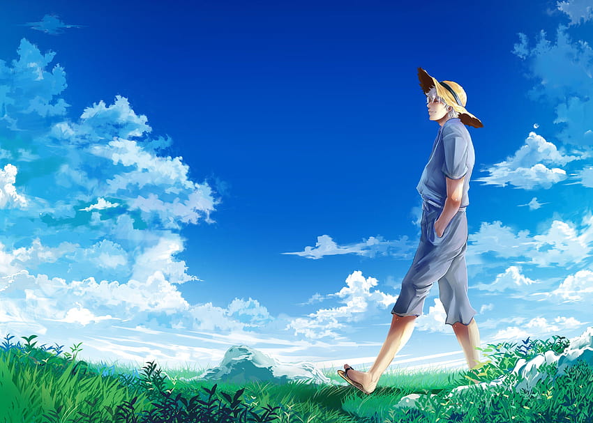 空、雲、帽子、牧草地、男、銀魂、坂田銀時 高画質の壁紙