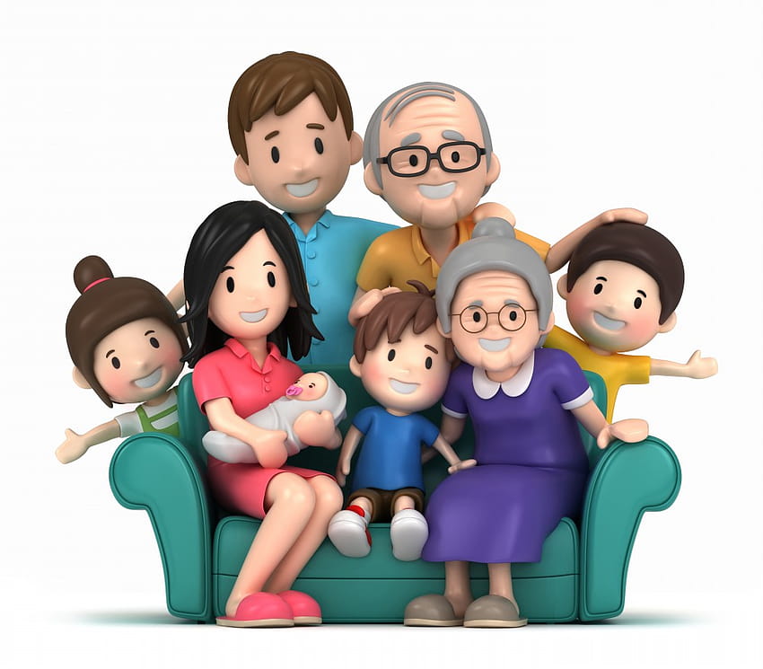 소파에 앉아 있는 행복한 가족 1000x877, 만화 가족 HD 월페이퍼