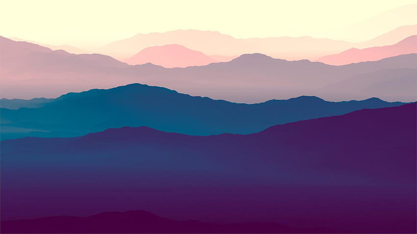 2560x1440 mountains, landscape, purple sunset, gradient sunset HD wallpaper
