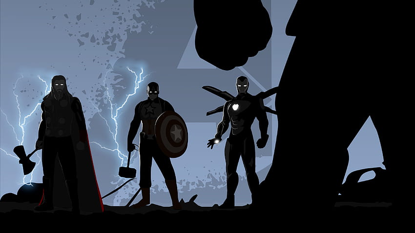 Avengers: Endgame, Thor, Capitán América, Iron Man, Thanos, Ilustración, Negro, Negro/Oscuro, Capitán América minimalista fondo de pantalla