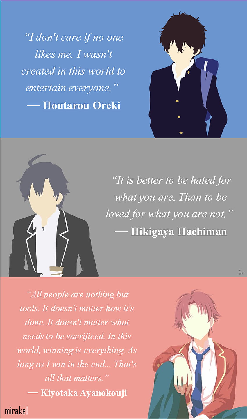 Houtarou Oreki, Hikigaya Hachiman, Kiyotaka Ayanokouji, hachiman hikigaya HD phone wallpaper