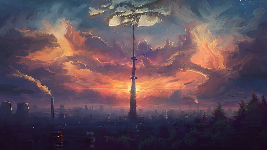 lanskap kota, awan, menara kota, fantasi, , latar belakang, 019047, menara permainan fantasi Wallpaper HD