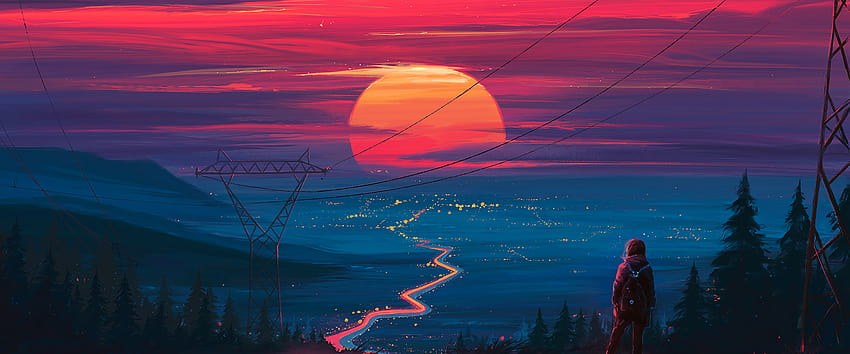 Zachód słońca Horyzont Sceneria Kraj Sztuka, rysunki zachodów słońca Tapeta HD