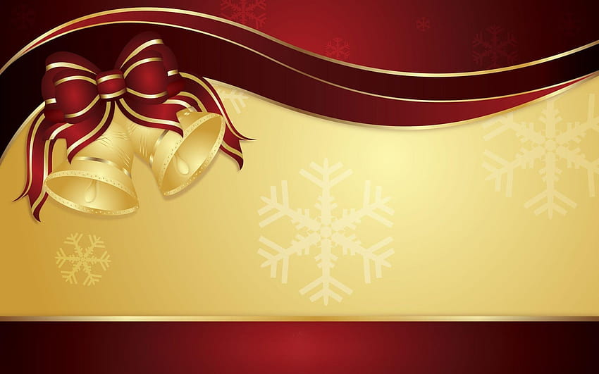 Gold Christmas Bells, christmas cards HD wallpaper