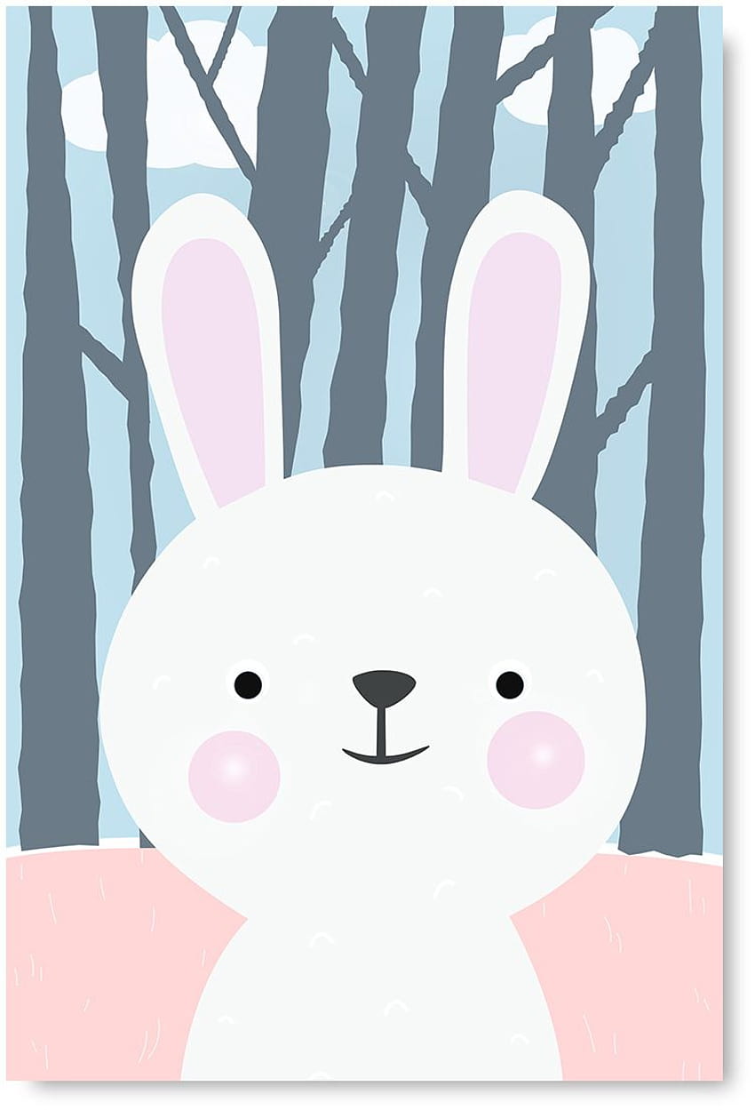 Niezręczne style Bunny Plakat Art Las Dekoracje ścienne do pokoju dziecięcego Las Baby Room Art Gifts Bunny Baby Girl Room Decor Cute Bunny Printed Decor Baby Boy Room Bunny Decor Art Tapeta na telefon HD