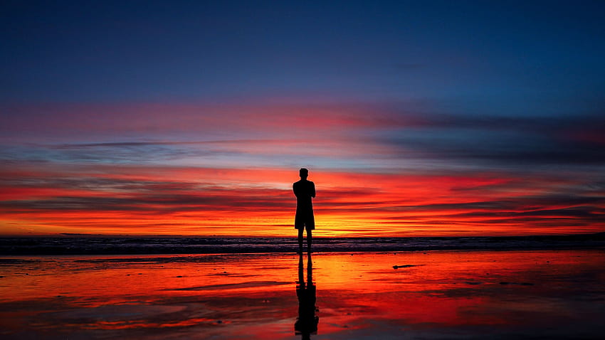 3840x2160 calm, peace, silhouette, reflections, man and sunset, u 16:9, , 3840x2160 , background, 15930, peaceful reflections HD wallpaper