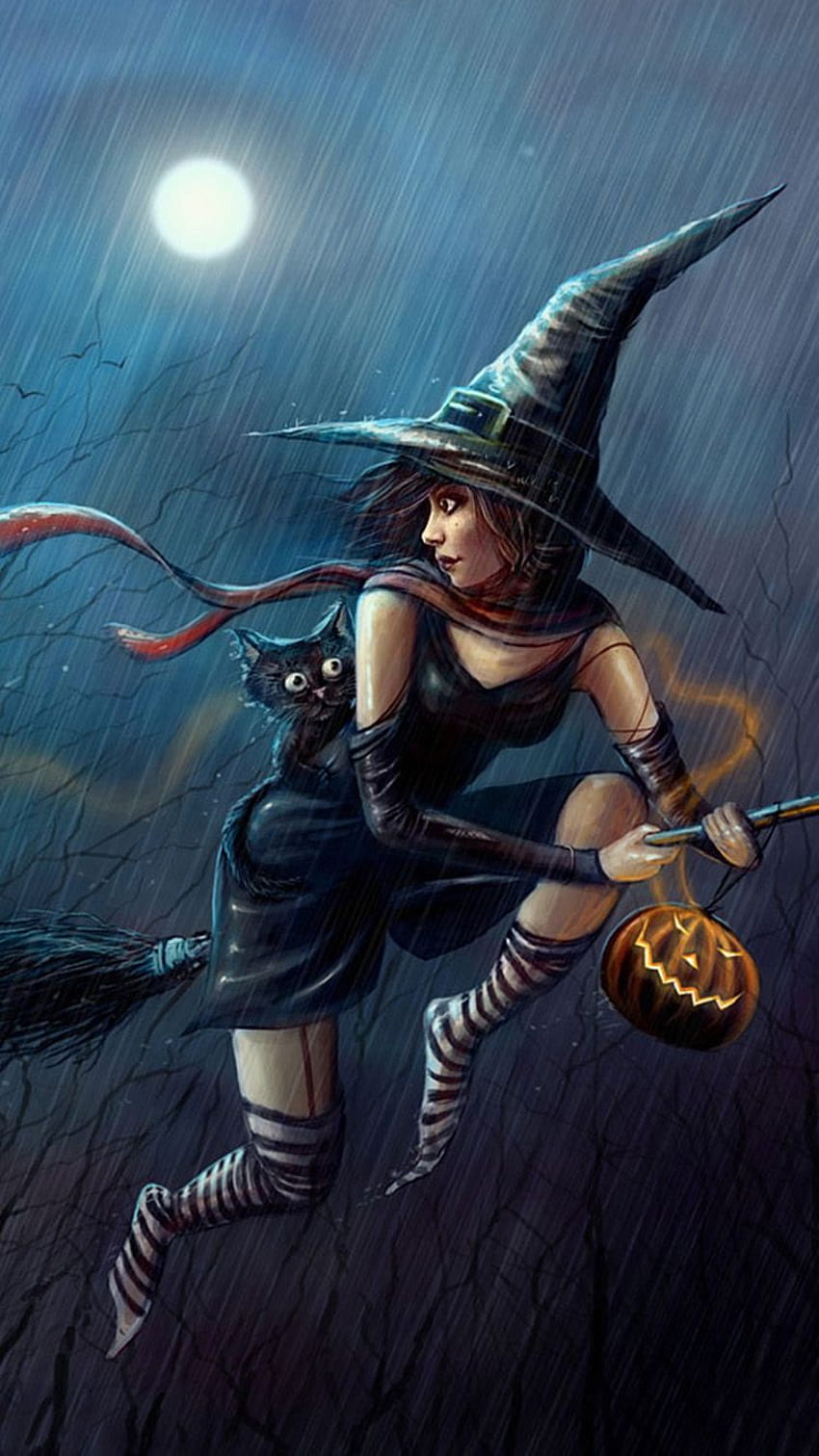 Halloween Cute Witch Flying Broom iPhone 6, cute halloween witch HD phone wallpaper