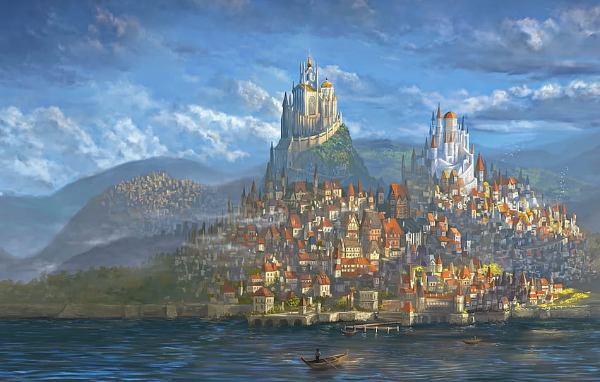 City, World, Fantasy, Art, Fantastic, Castle, Paint, Medieval, DeviantArt, Town, Painting, Architectural, Castles, Middle age , section фантастика, medieval painting HD wallpaper