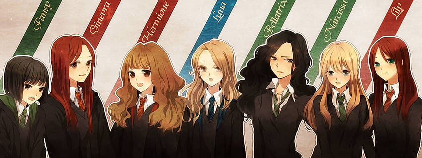 Harry Potter girls in anime style: Pansy, Ginny, Hermione, Luna, luna x ginny HD wallpaper