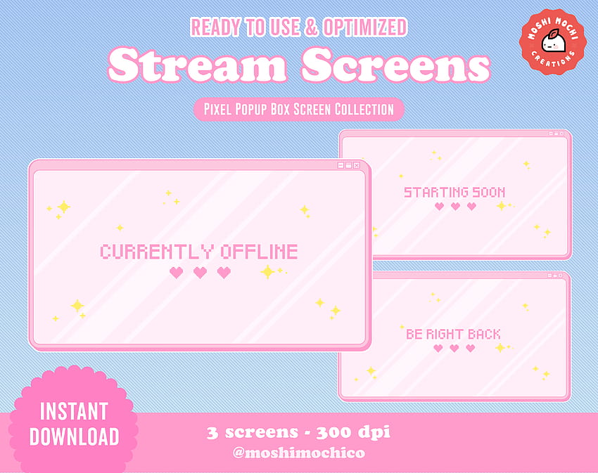 3x Twitch Cute Pink Pixel Pop Up Box Window Screens / Sin conexión / Brb / Comenzando pronto / Kawaii / Streamer / Sparkle fondo de pantalla