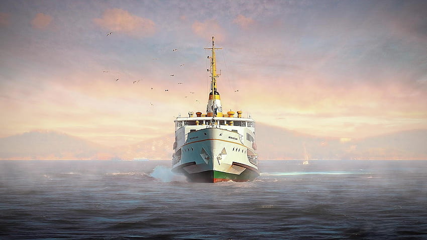 Sea ship vessel gulls fog morning, foggy ocean aesthetic HD wallpaper