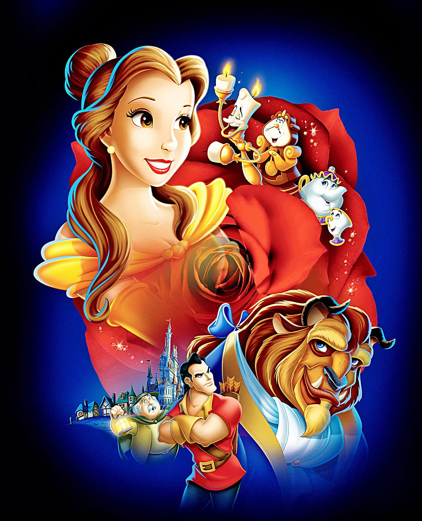ウォルト・ディズニーのポスター、美女と野獣の映画キャラクター HD電話の壁紙