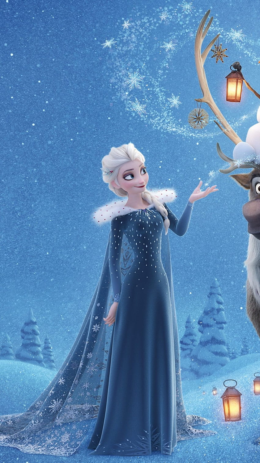 Olaf's Frozen Adventure, Elsa, Anna, winter, deer, snow, Samsung Galaxy S4 1080x1920, elsa olafs frozen adventure HD phone wallpaper